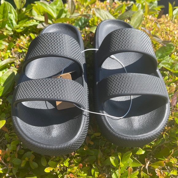 PINK Victoria Secret Double Strap Pillow Slides In Pure Black Medium 7/8 - Picture 8 of 11